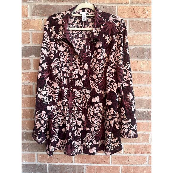 Catherines Women's Purple Floral Stretch Long Sleeve Button Down Shirts Size 2X - Picture 1 of 6